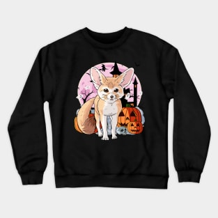 Fennec Fox Scary Happy Halloween Witch Pumpkin Crewneck Sweatshirt